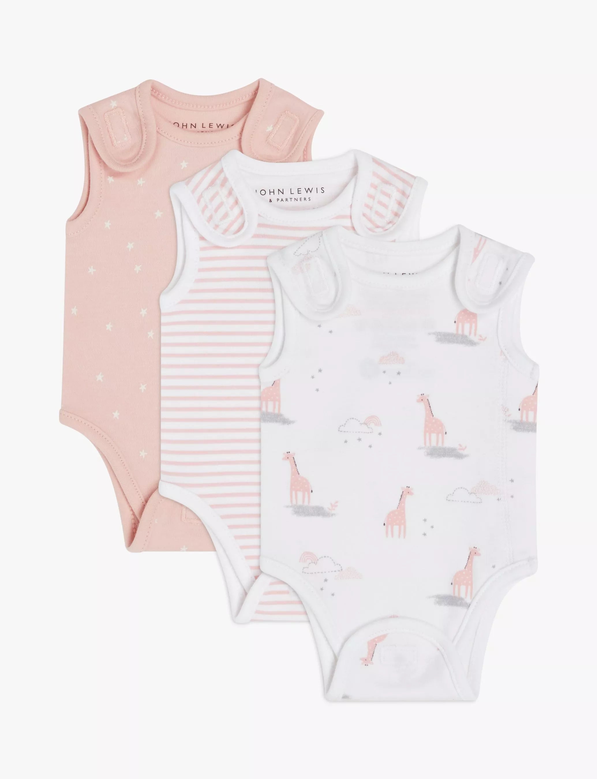 John Lewis Premature Baby GOTS Organic Cotton Giraffe Star Stripe Bodysuit, Pack of 3 - McGrocer