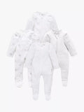 Purebaby Organic Cotton Essential Zip Front Growsuit, Pack of 4, Grey Melange - McGrocer