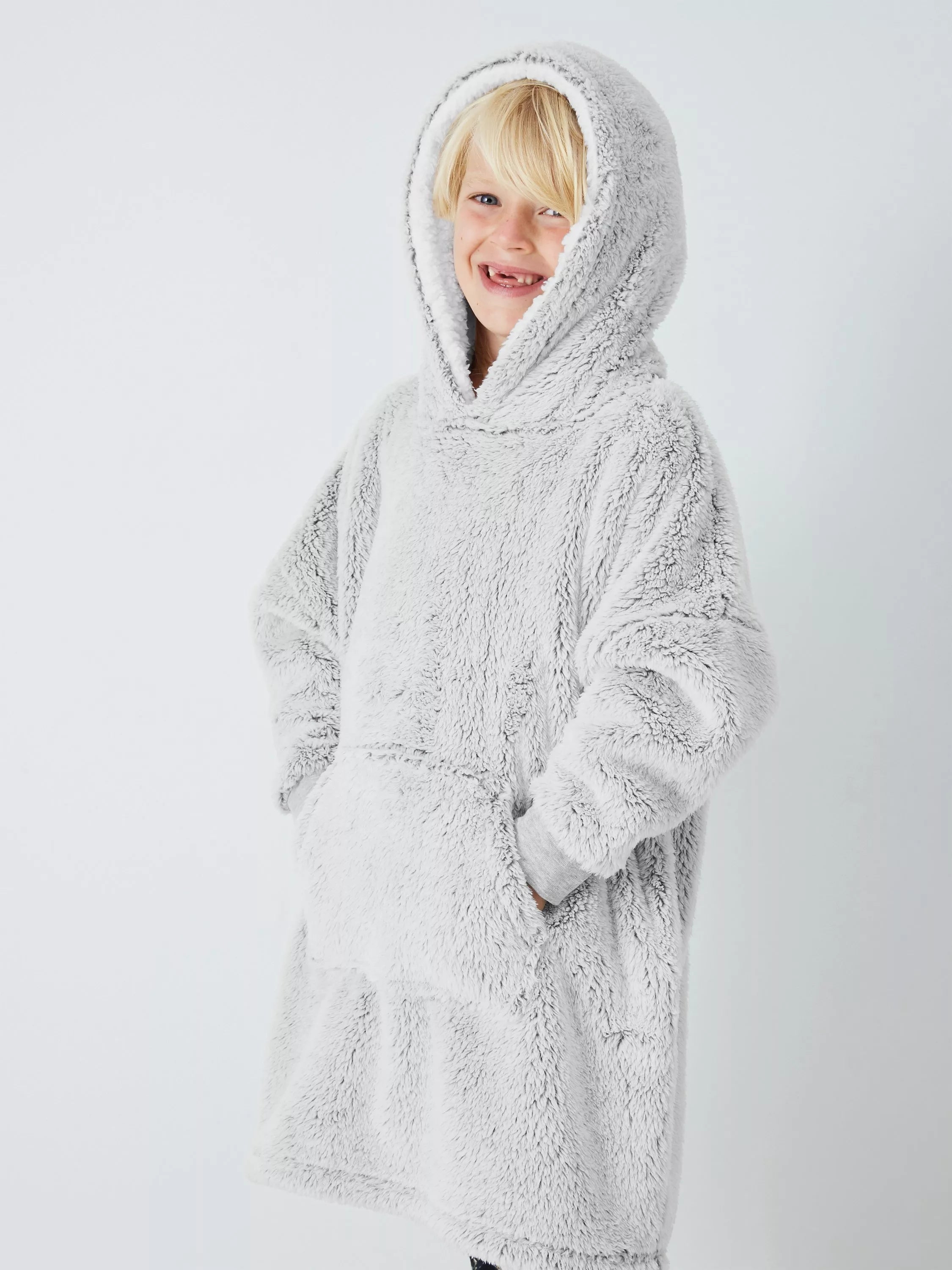 John Lewis Kids' Sherpa Oversized Hooded Blanket, Grey - McGrocer