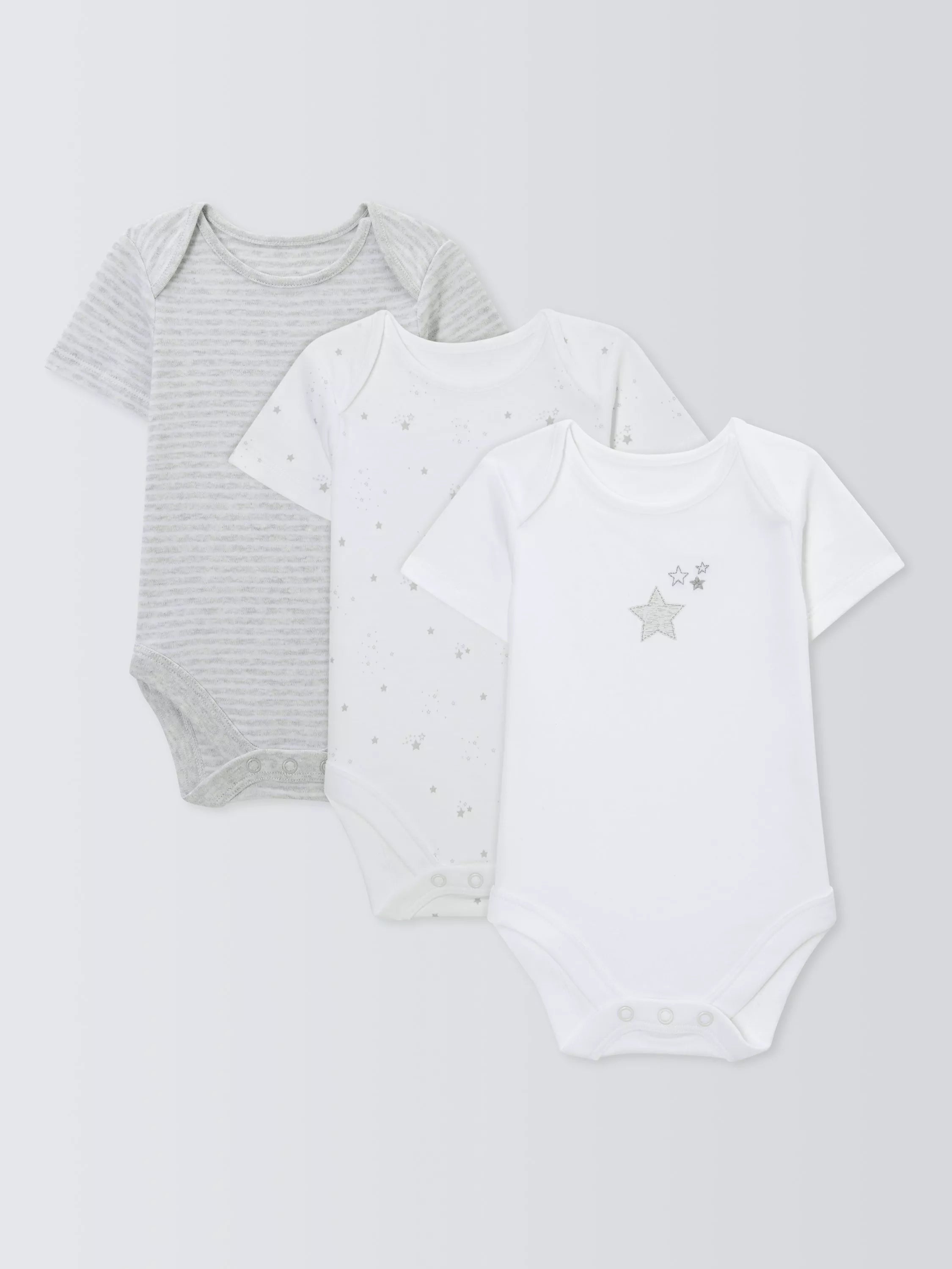 John Lewis Baby Cotton Star Print Bodysuits, Pack of 3, White - McGrocer