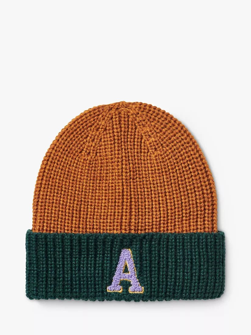 Small Stuff Kids' Initial Knitted Beanie Hat, Beige - McGrocer