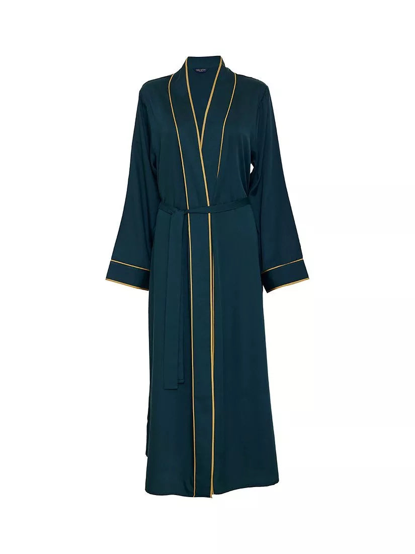 Fable & Eve Pimlico Solid Long Dressing Gown, Emerald Green - McGrocer