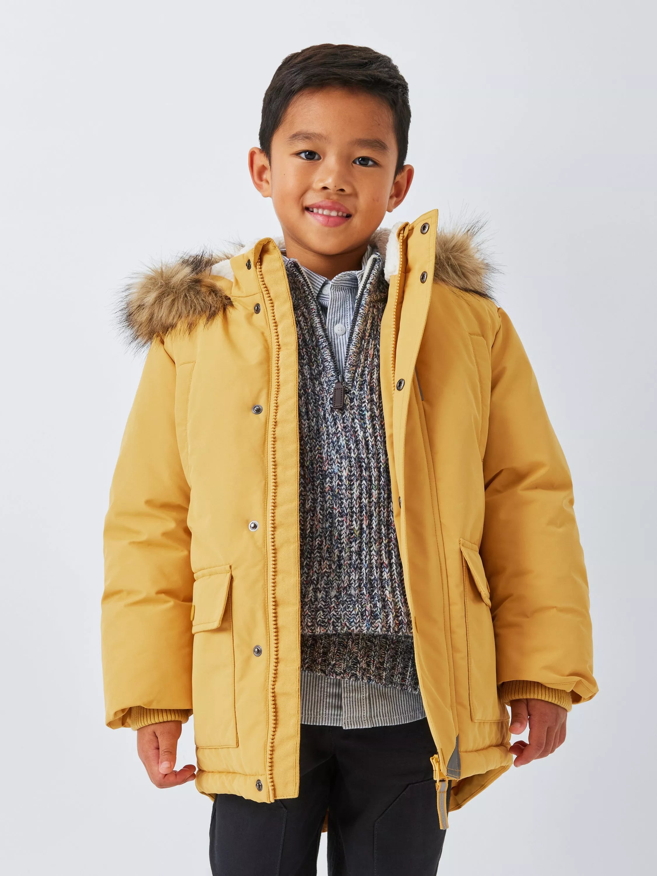 John Lewis Kids' Faux Fur Trim Parka, Yellow - McGrocer