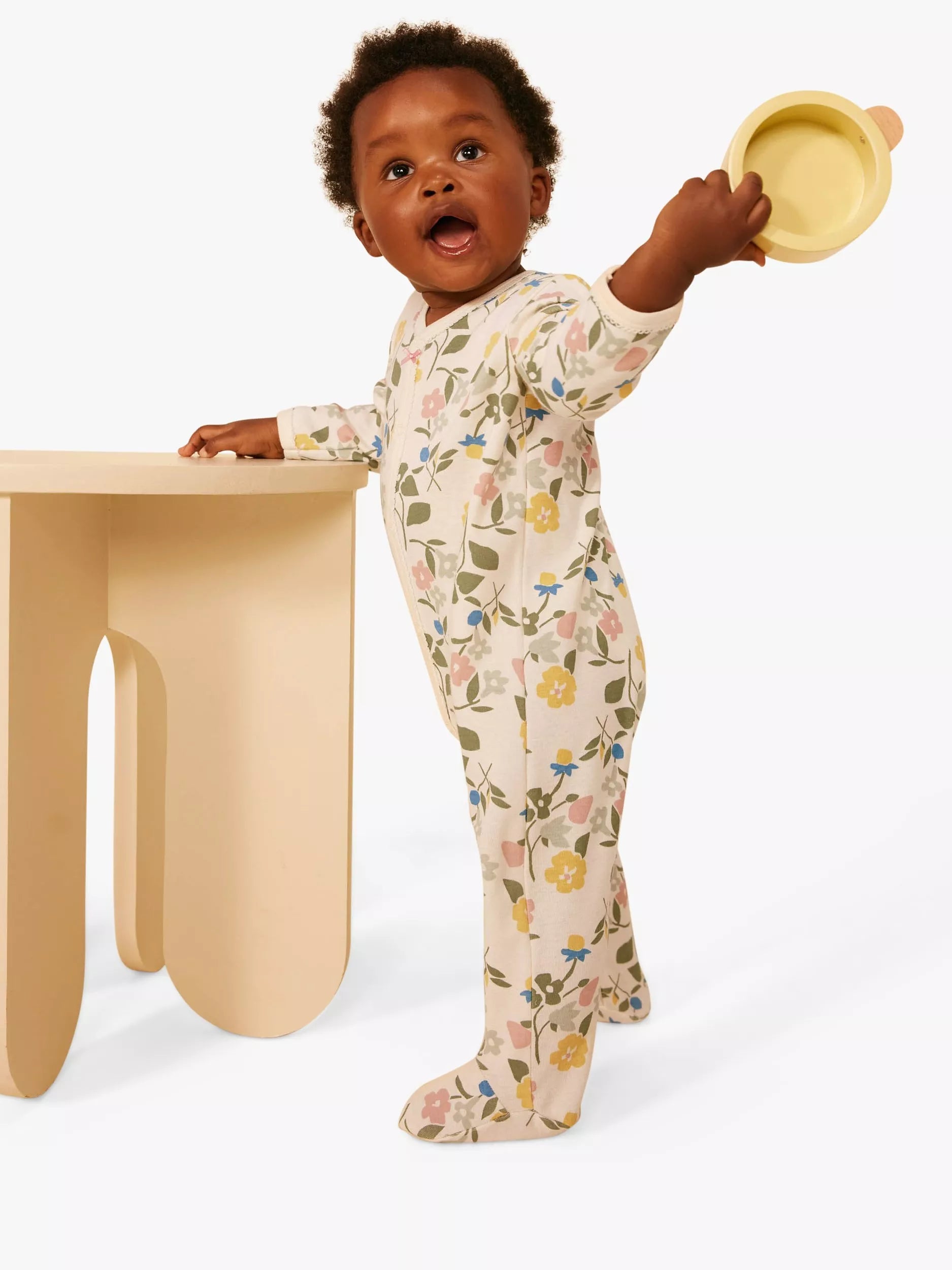 Petit Bateau Baby Floral Print Sleepsuit, Avalanche/Multi - McGrocer