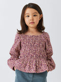 John Lewis Kids' Floral Jersey Crinkle Blouse, Berry Rose - McGrocer