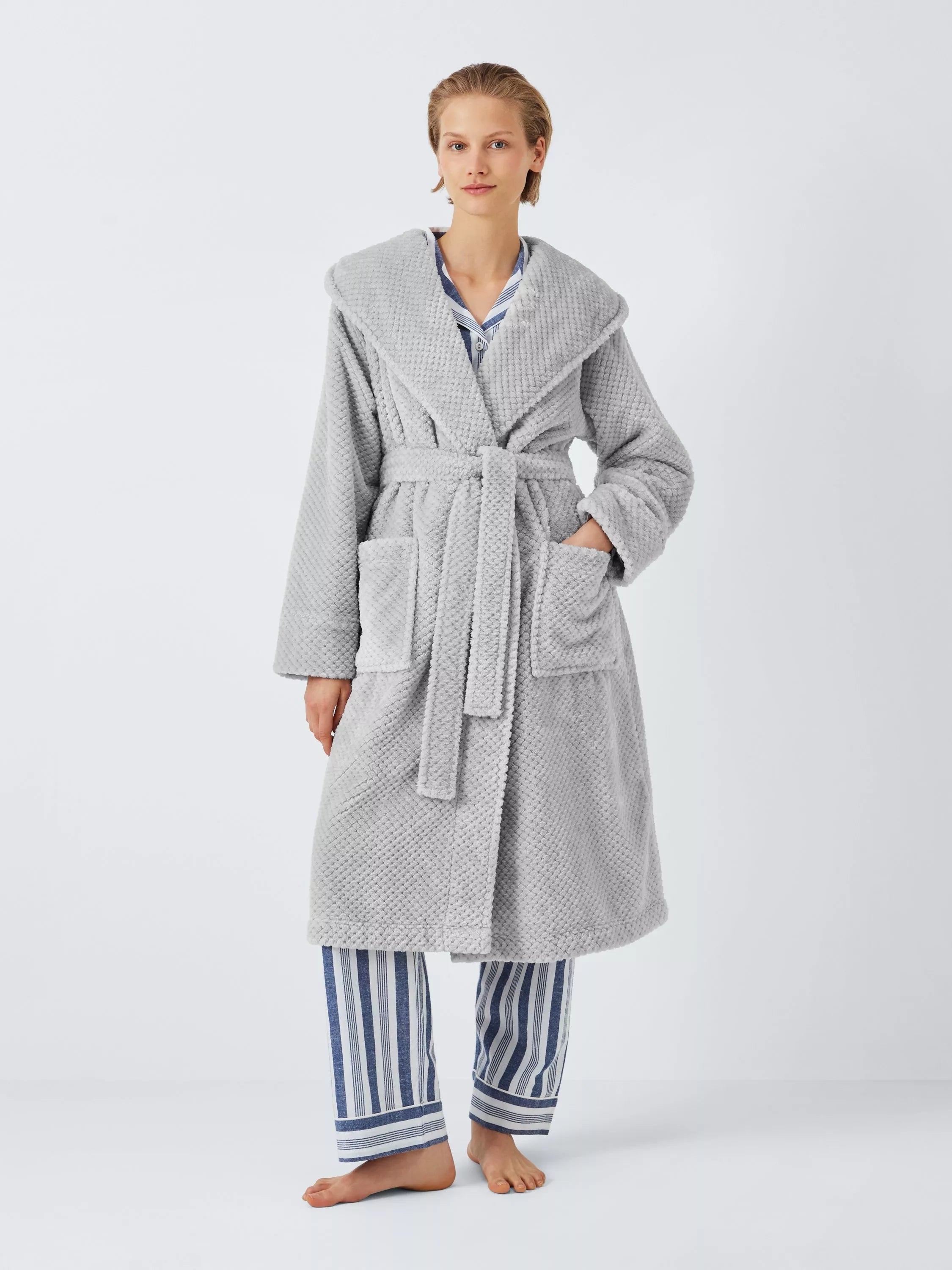 John Lewis Chevron Hooded Dressing Gown, Silver - McGrocer