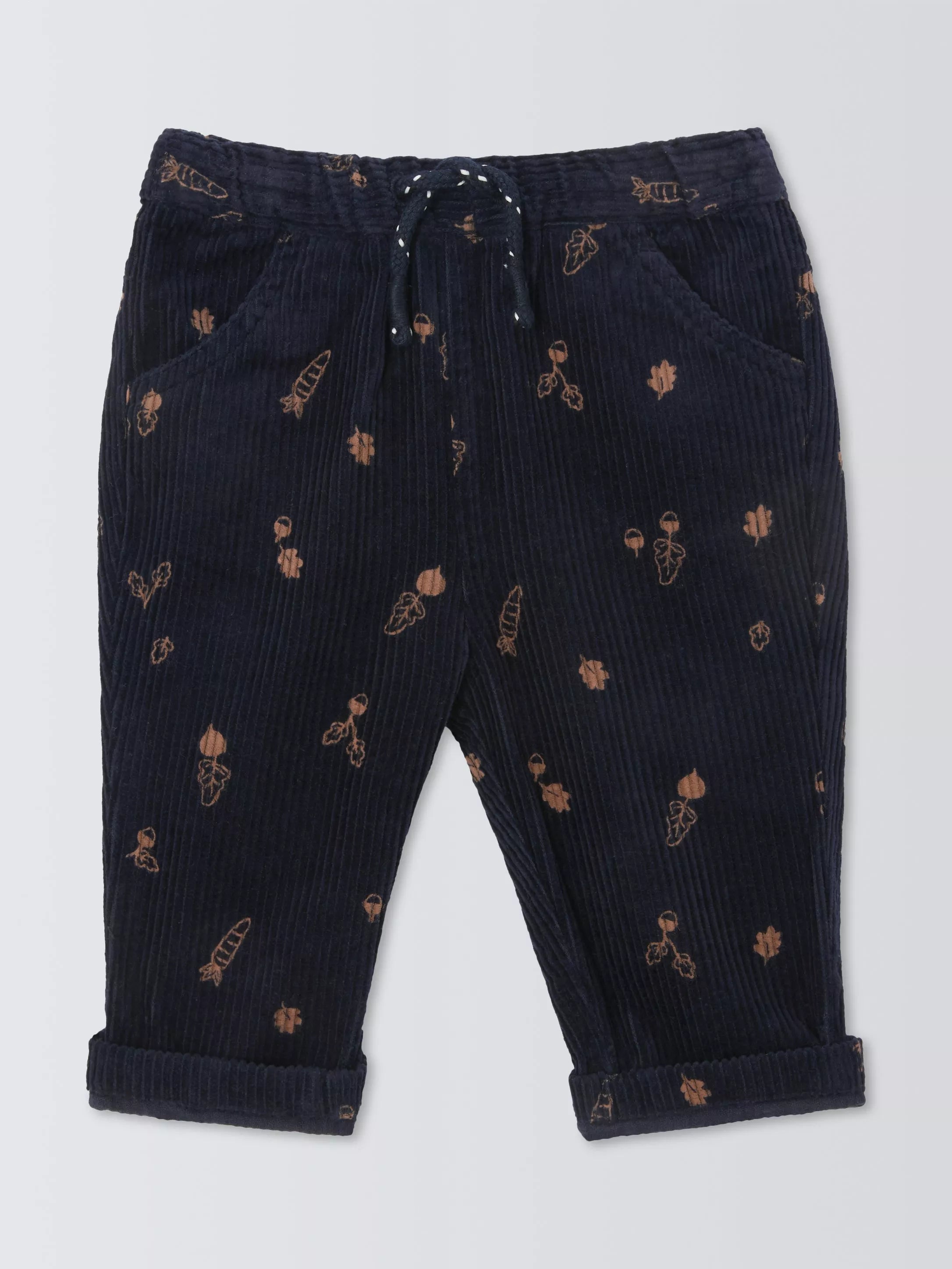 John Lewis Baby Vegetable Print Corduroy Trousers, Navy - McGrocer