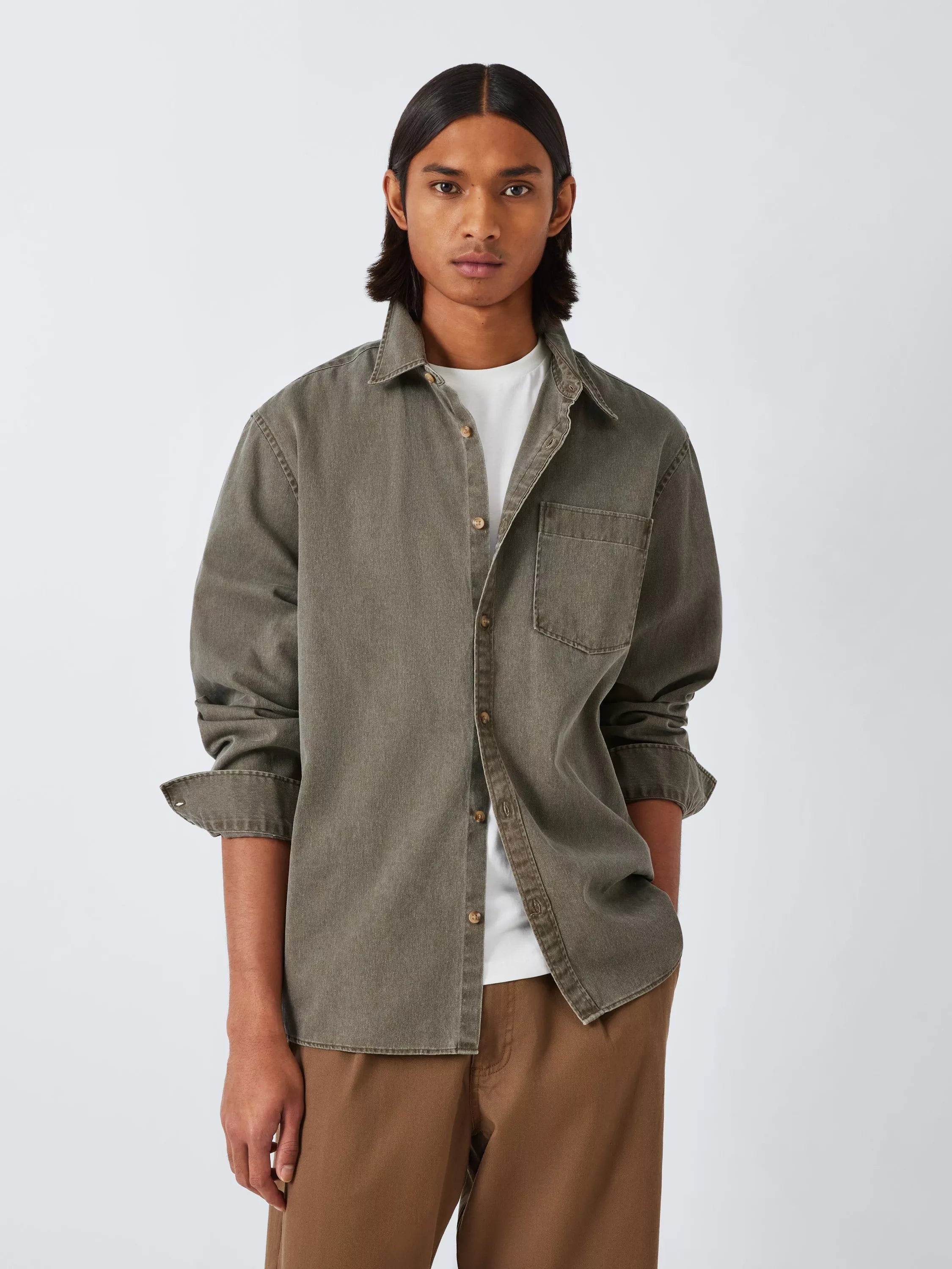 John Lewis ANYDAY Washed Cotton Twill Shirt, Walnut - McGrocer