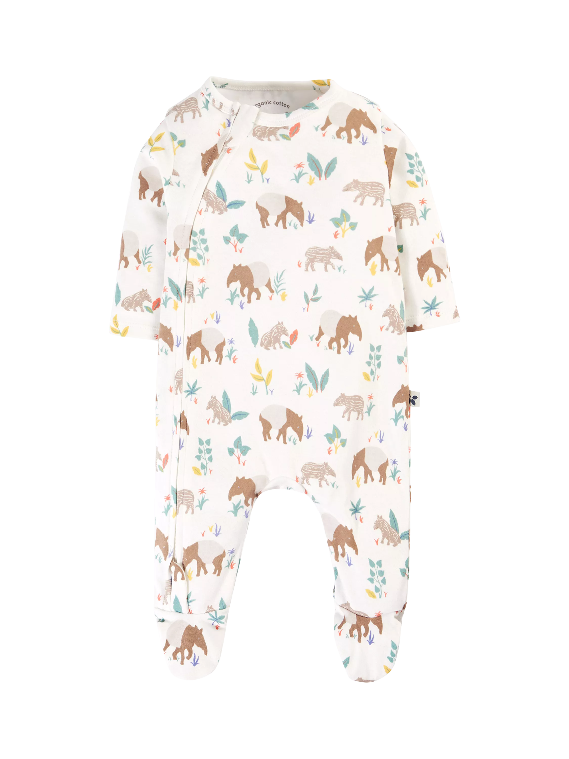 Frugi Baby Kimono Zip Organic Cotton Sleepsuit, Tapir Time - McGrocer