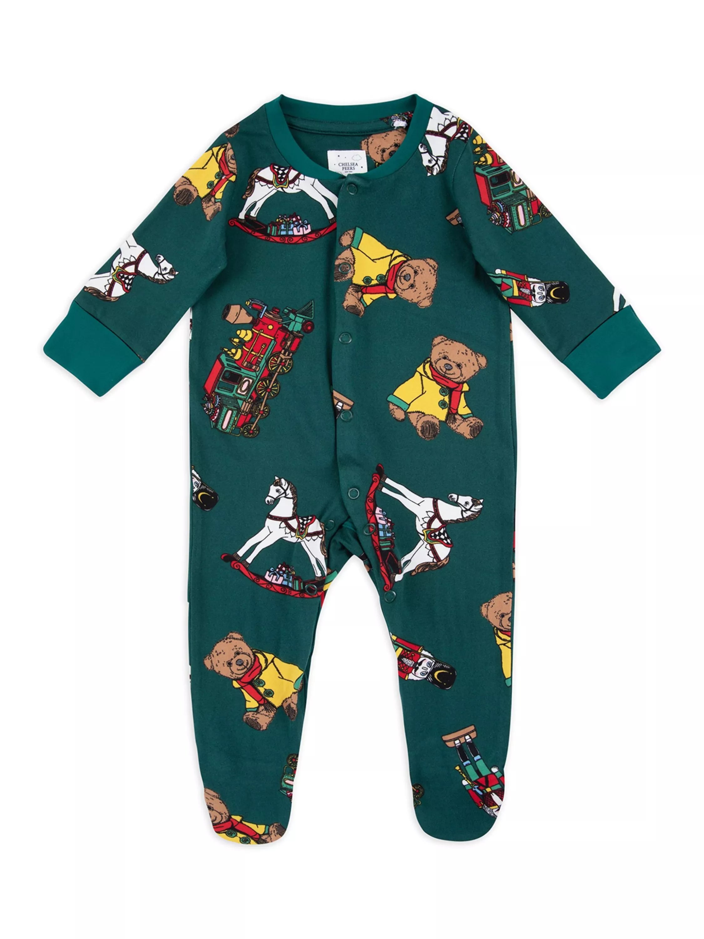 Chelsea Peers Baby Christmas Toys Print Sleepsuit, Green - McGrocer