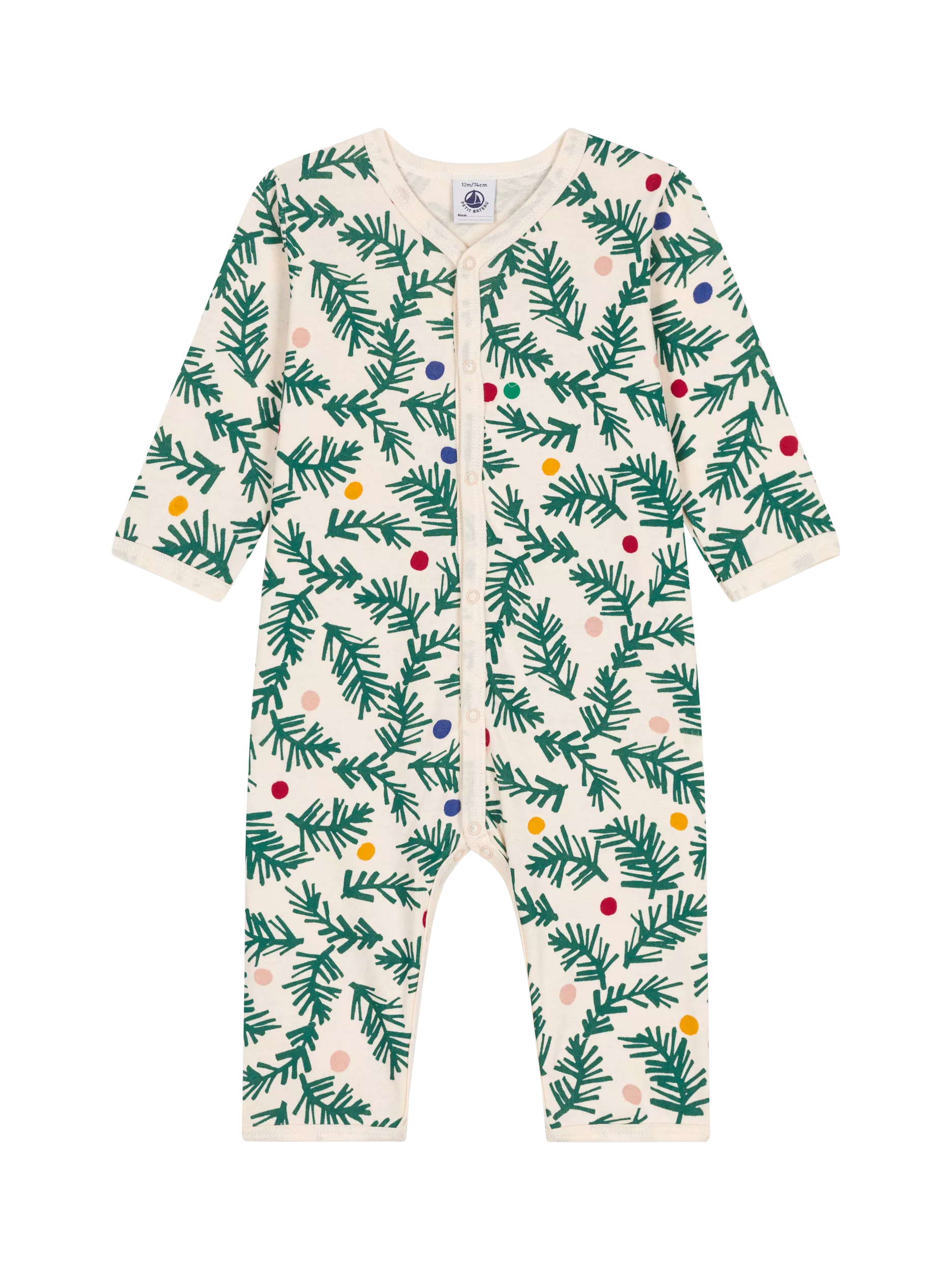 Petit Bateau Baby Cotton Christmas Tree Print Sleepsuit, Multi - McGrocer