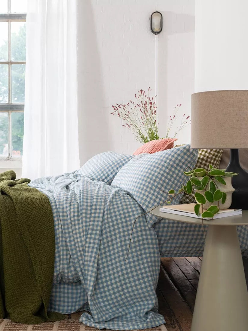 Piglet in Bed Gingham Linen Blend Fitted Sheet - McGrocer