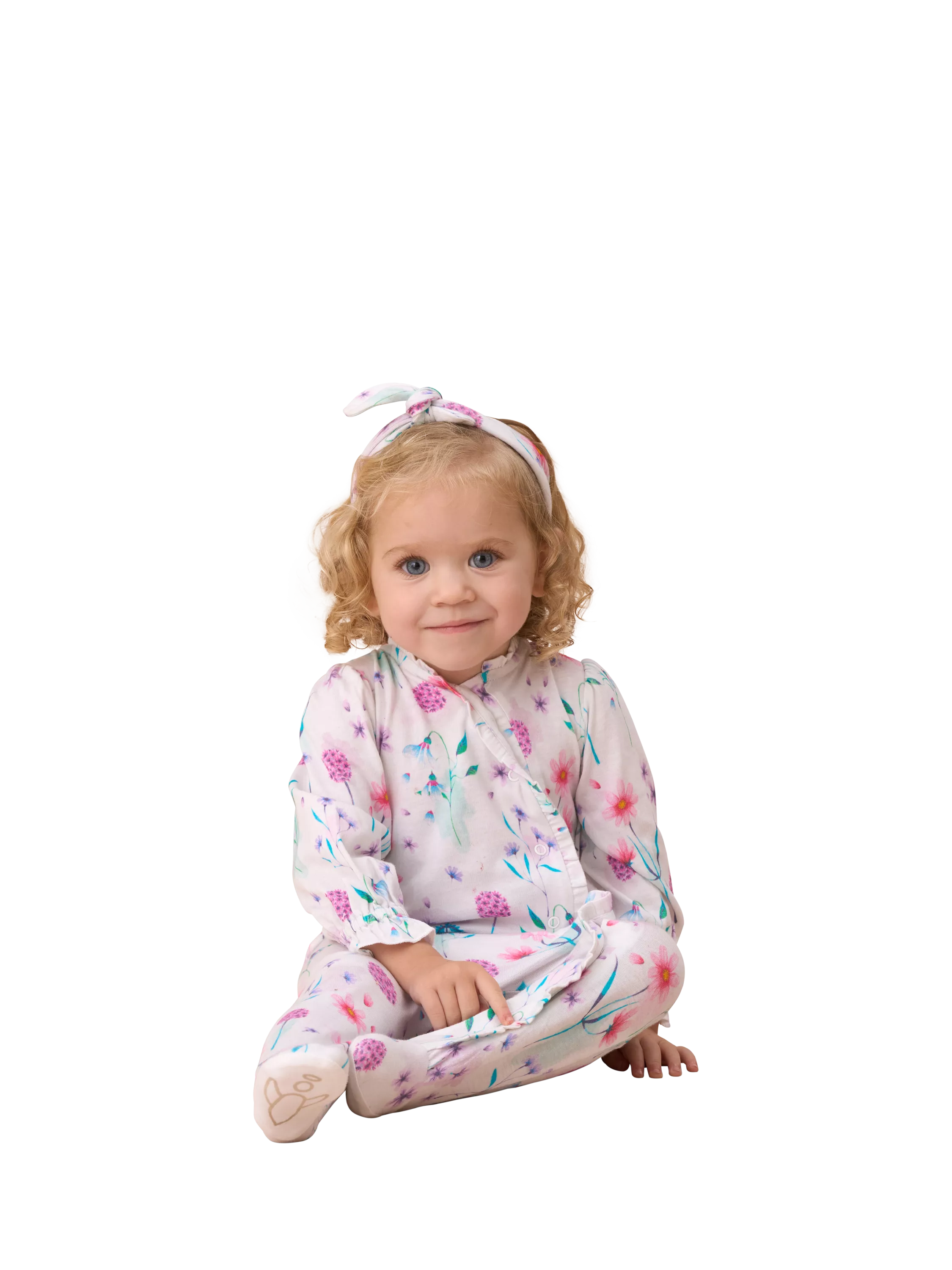 Angel & Rocket Baby Fleur Water Colour Print Babygrow and Headband, White - McGrocer