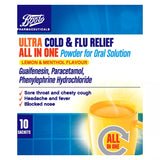 Boots Pharmaceuticals Ultra Cold & Flu Relief All in One Powder for Oral Solution - 10 Sachets - McGrocer