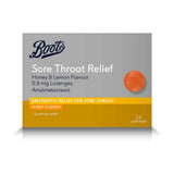 Boots Sore Throat Relief 0.6mg Lozenges - Honey & Lemon Flavour - 24 Lozenges