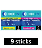 Liquid IV Hydration Multiplier Electrolyte Powder Mix Lemon Lime Passionfruit Bundle 9 sachets