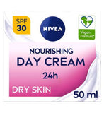 NIVEA 24H Moisture Nourishing Day Cream for Dry Sensitive Skin SPF30 50ml