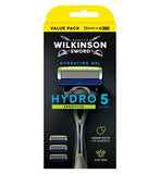 Wilkinson Sword Hydro 5 Sensitive Razor For Men with Aloe Vera to Reduce Irritation 1 Mens Razor Handle 4 Blades Refills