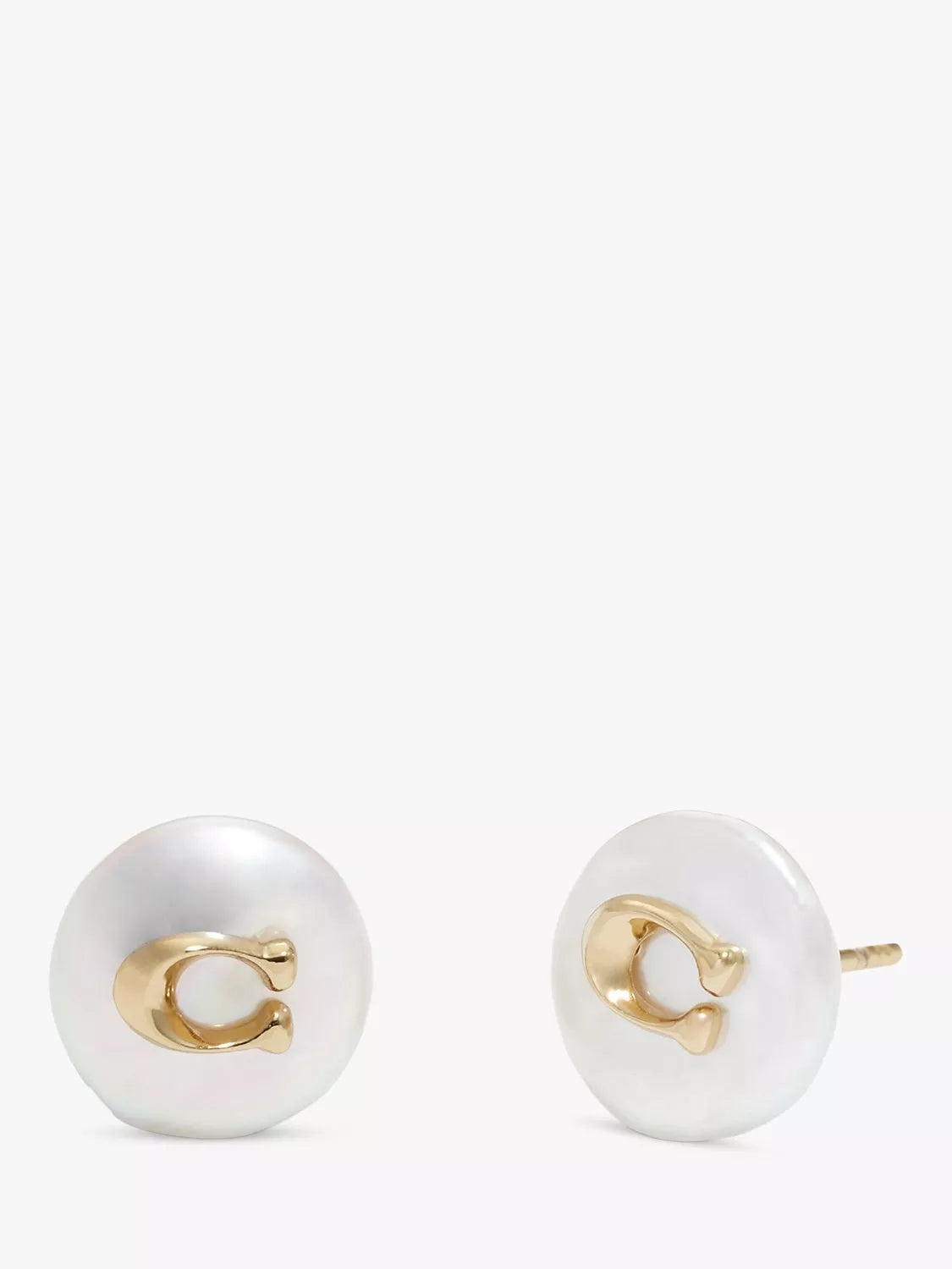Coach Freshwater Pearl Coin Stud Earrings, Gold - McGrocer