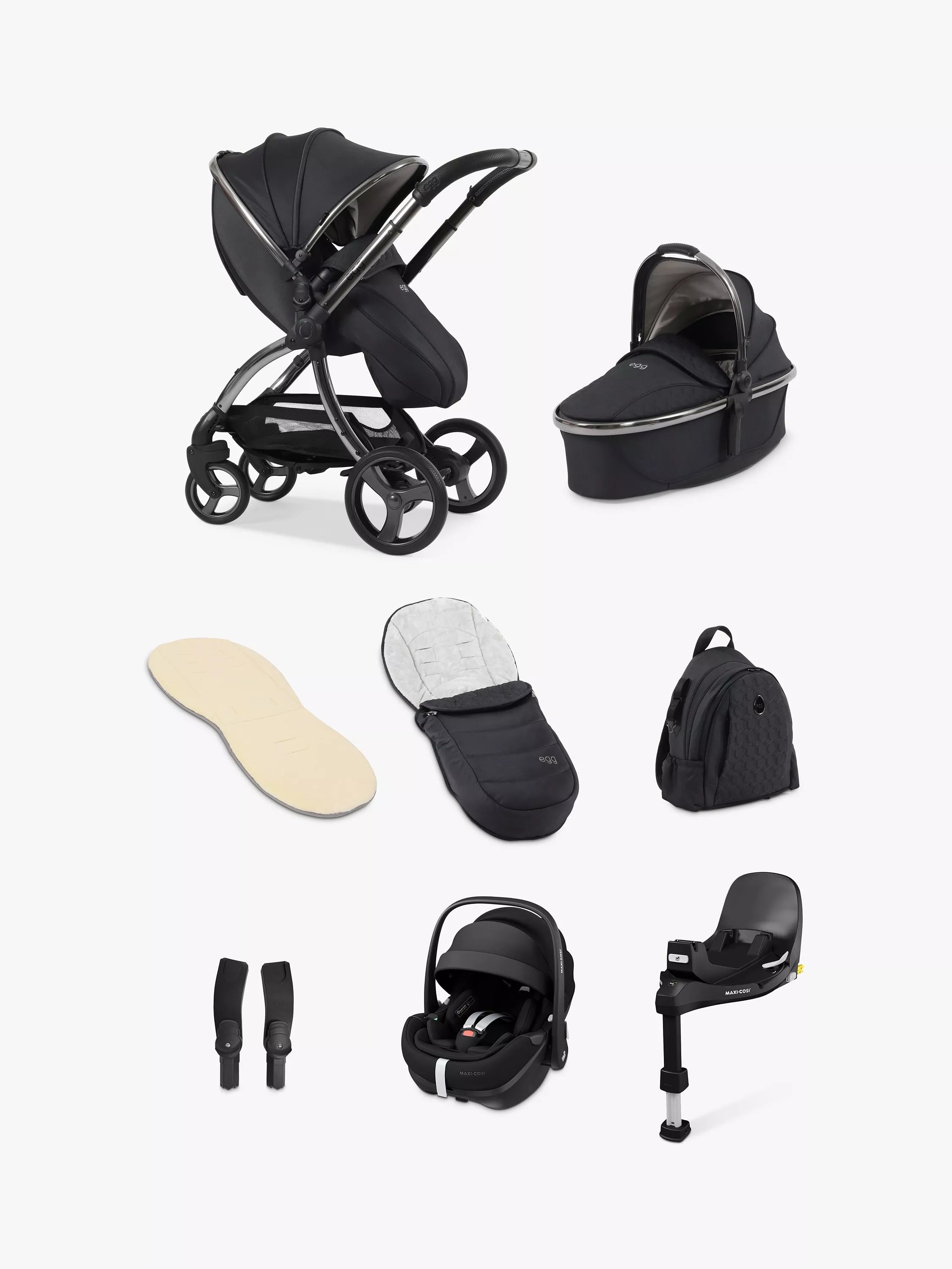 egg3 Pushchair, Carrycot & Accessories with Maxi-Cosi Pebble 360 Pro Car Seat and Base Luxury Bundle - McGrocer