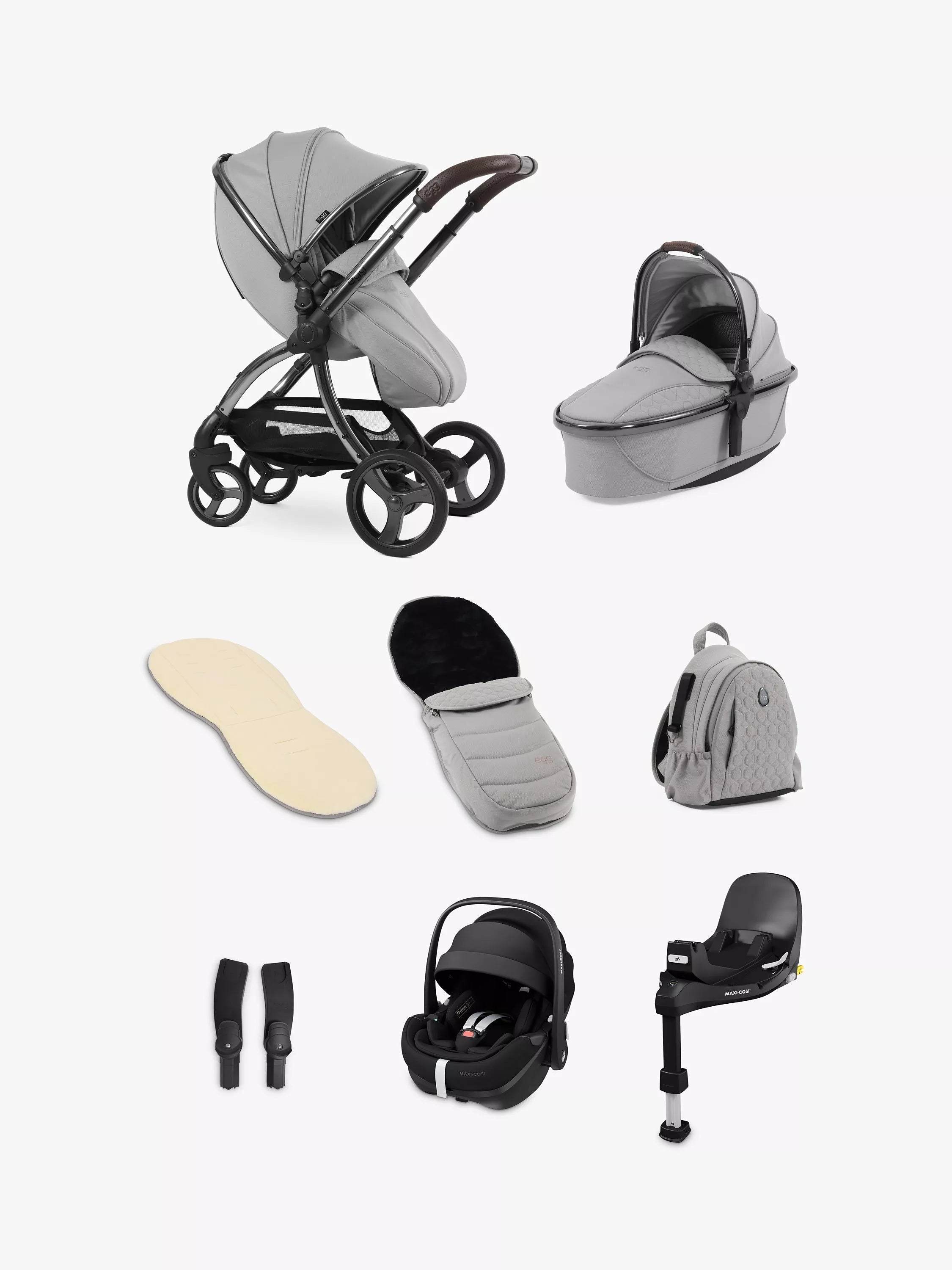 egg3 Pushchair, Carrycot & Accessories with Maxi-Cosi Pebble 360 Pro Car Seat and Base Luxury Bundle - McGrocer