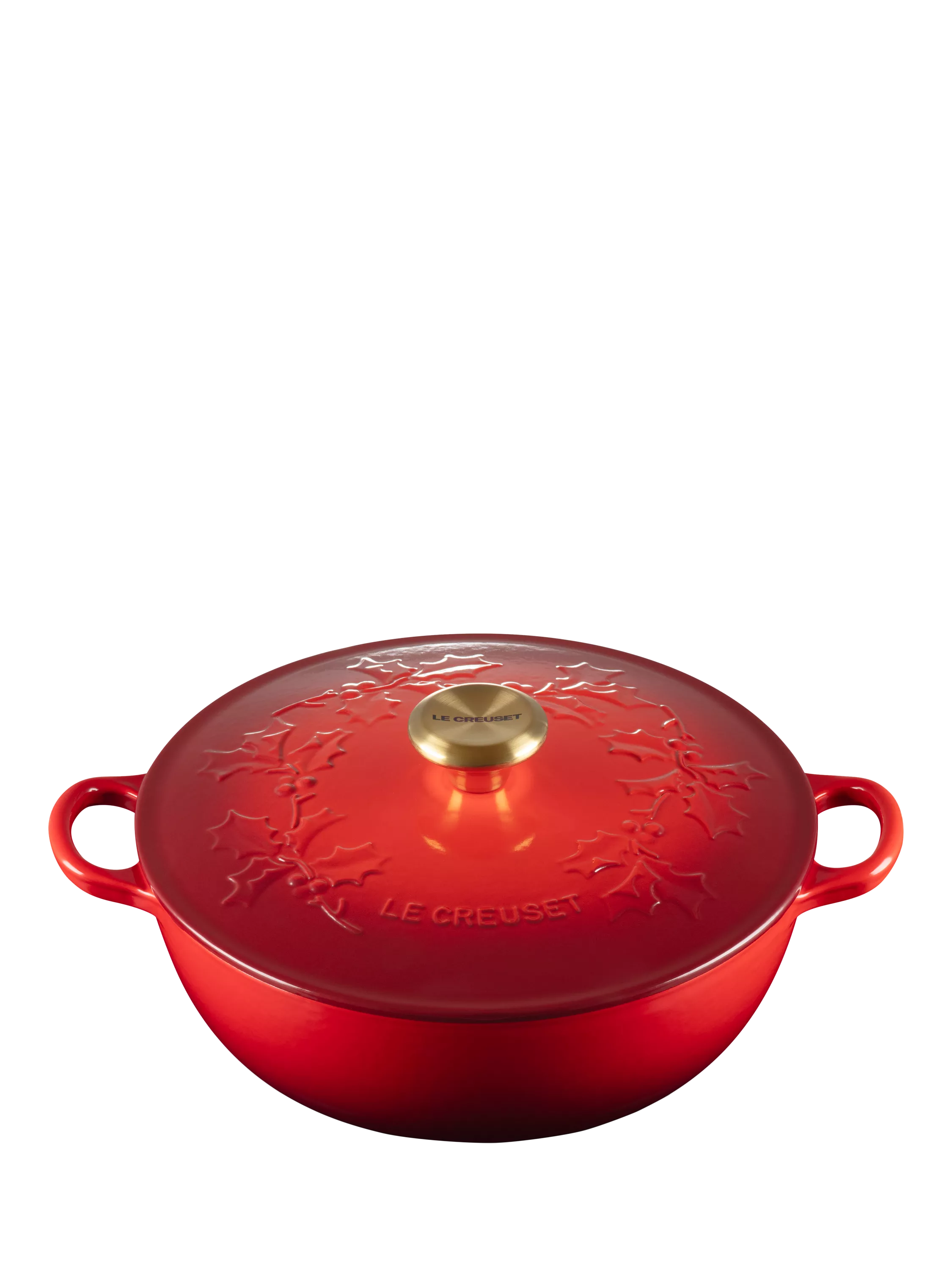 Le Creuset Cast Iron Holly Round Soup Pot, 4.1L, Cerise - McGrocer