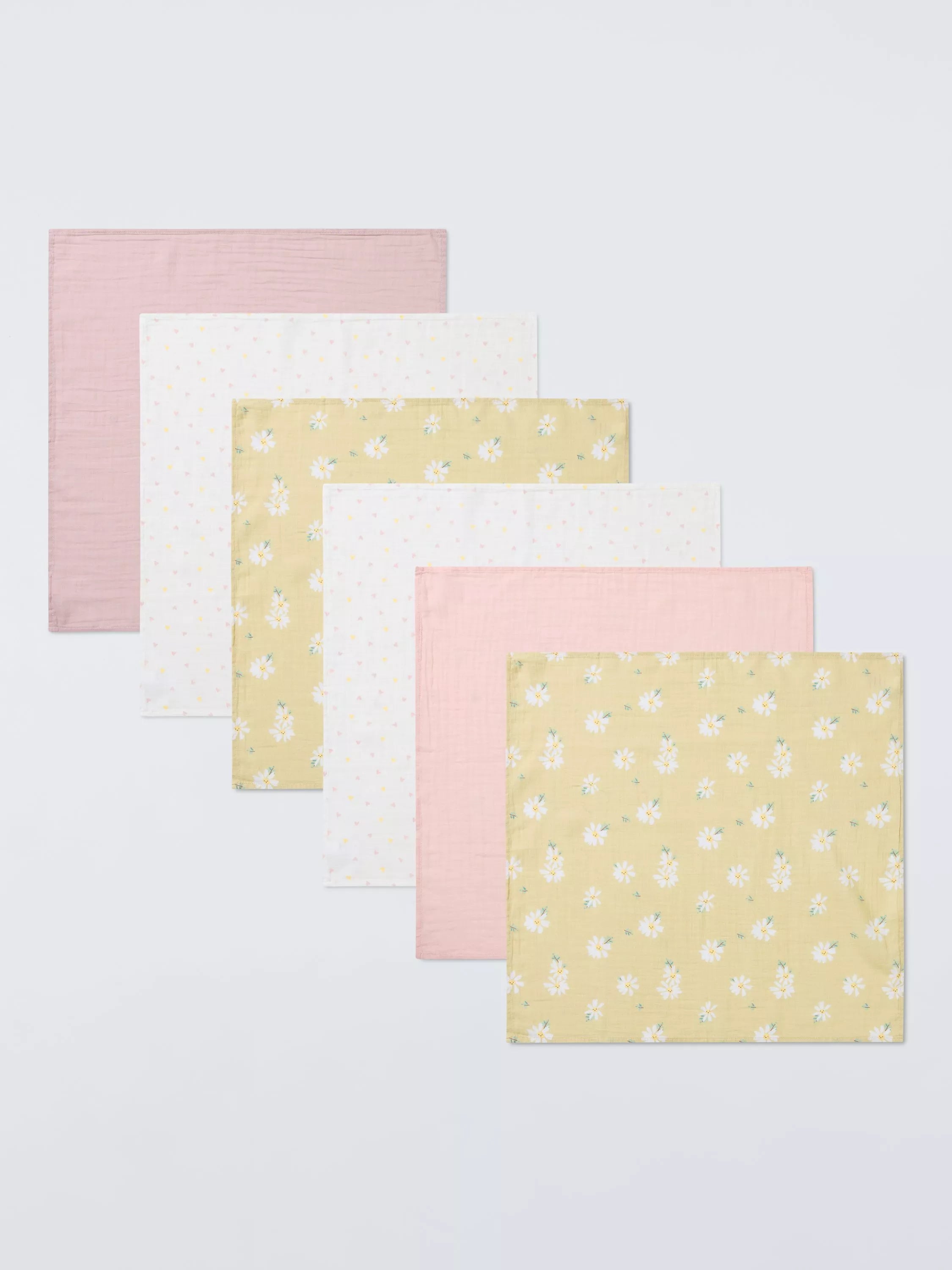 John Lewis Daisy Heart Mix Muslin Cloth, Pack of 6 - McGrocer