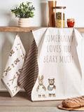 Set of 3 Natural Bertie Bear and Rosie Bunny 100% Cotton Tea Towels