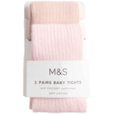 M&S Rib Tights, 12-18 M, Pink