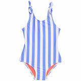 M&S Girls Striped Swimming Costume, 3-4 Years, Blue