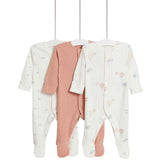 M&S Pure Cotton Balloon & Cloud Sleepsuits, 3 Pack, 3-6 Months