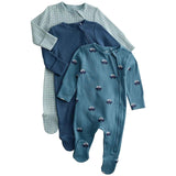 M&S Boys Pure Cotton Car Print Sleepsuits, 0-3 M, Navy Mix