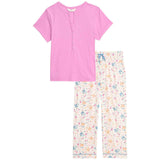 M&S Rib Pointelle Henley Pyjama Set, 10, Pink