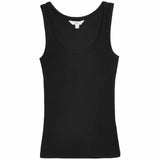M&S Womens Cotton Rich Ribbed Slim Fit Vest Top, size 16, Black