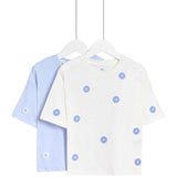 M&S Pure Cotton Floral Tops, 2 Pack, 2-3 Years, Blue