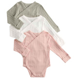 M&S Girls Pure Cotton Wrap Bodysuits, 6-9 M, Khaki