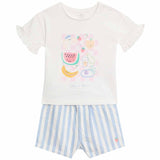 M&S Girls Pure Cotton Top & Bottom Outfit, 6-9 Months, Ivory Mix