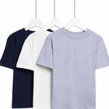 M&S Boys Pure Cotton Plain T-Shirts, 2-3 Years, Navy Mix