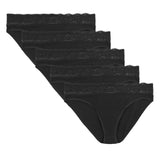 M&S Womens Collection 5 Pack Cotton Lycra & Lace Knickers, Size 8, Black