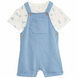 M&S Boys 2pc Cotton Rich Dungaree Outfit 6-9 Months Blue Mix