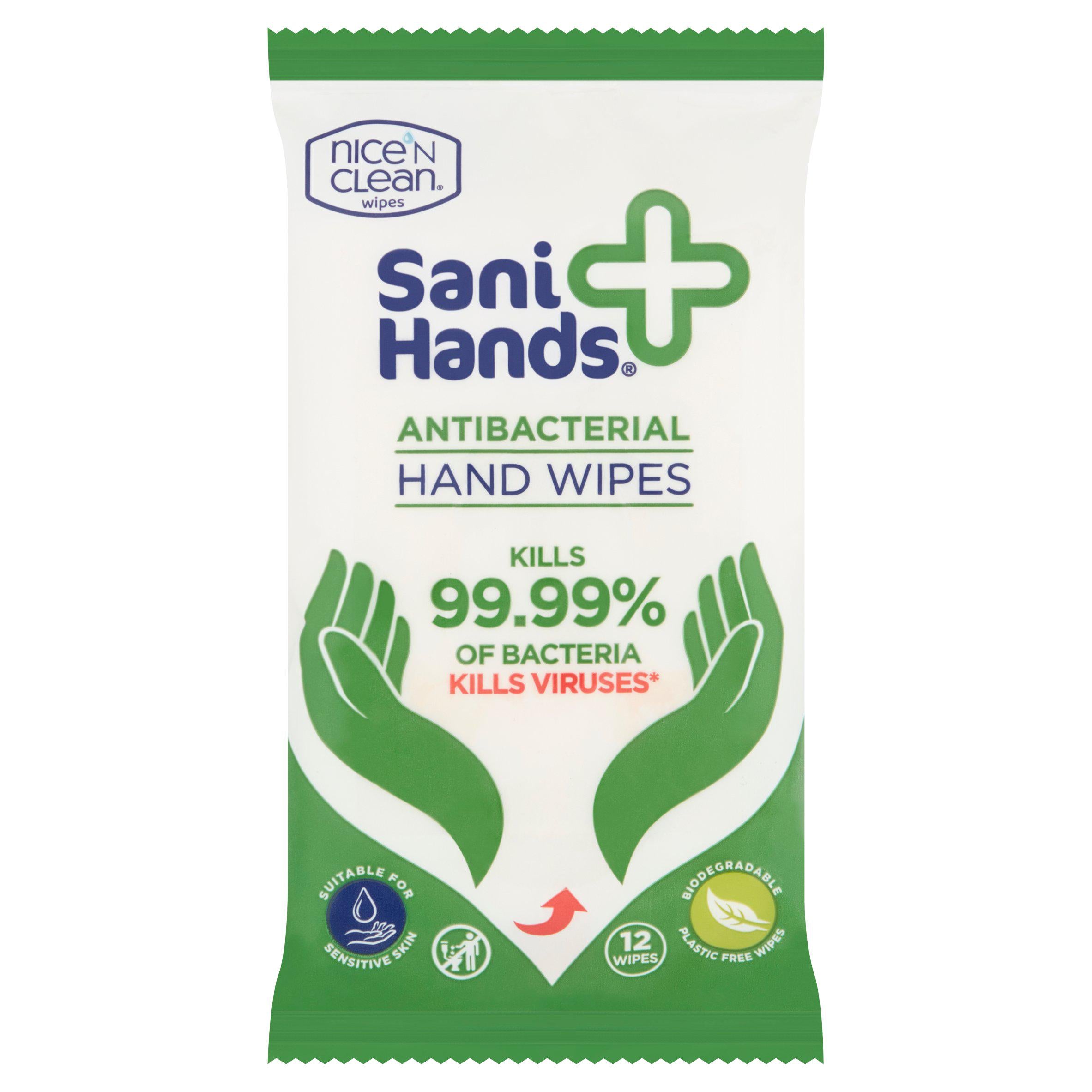 Sani Hands Anti-Bacterial Hand Wipes x12 - McGrocer