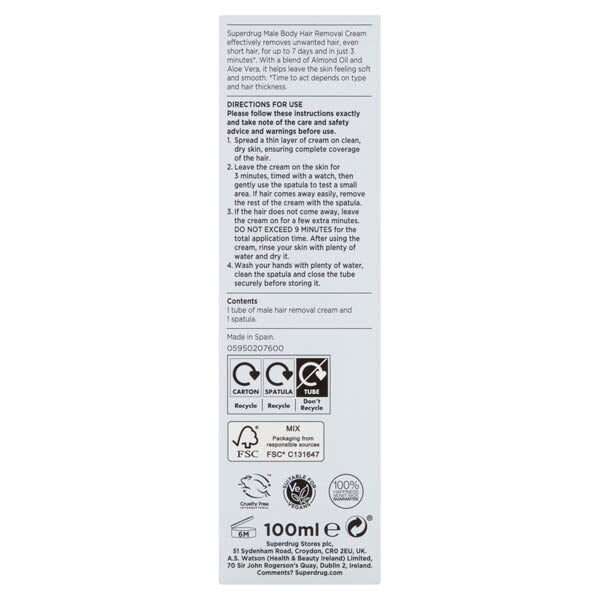 Superdrug Male Body Hair Removal Cream 100ml GOODS Superdrug