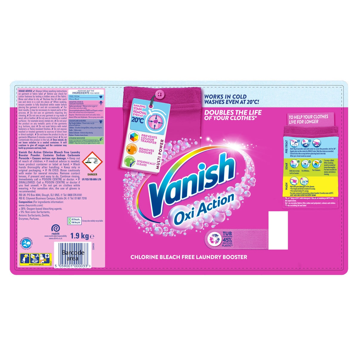 Vanish Gold Oxi Action Powder Fabric Stain Remover, 1.9kg GOODS Costco UK