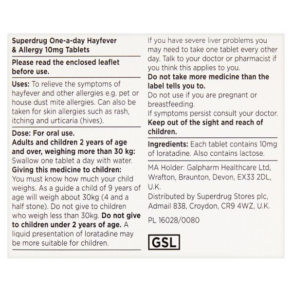 Superdrug Allergy & Hayfever 1 a Day Loratadine Tablets X 30 GOODS Superdrug