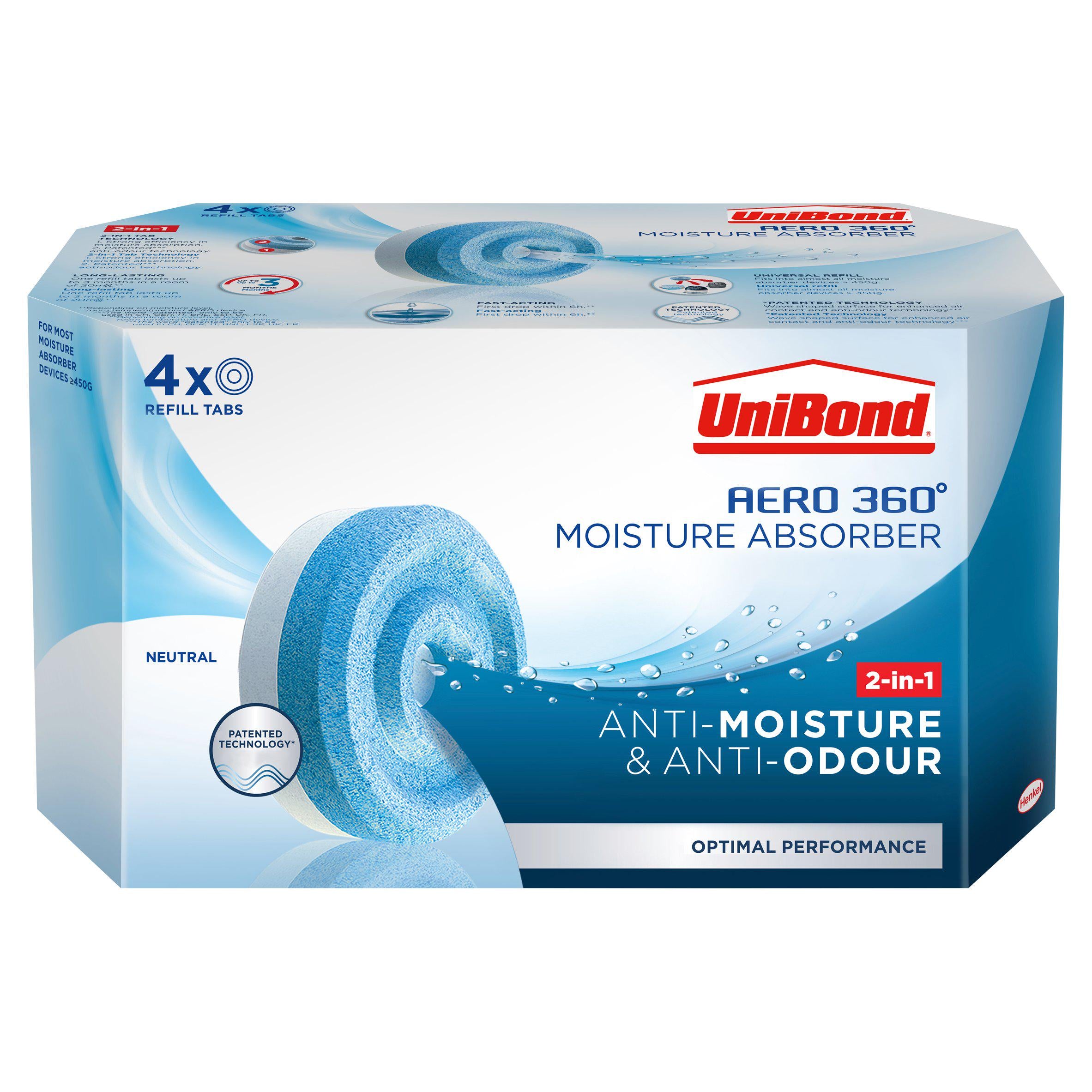 UniBond AERO 360 Moisture Absorber Neutral Refill 4x450g DIY Sainsburys
