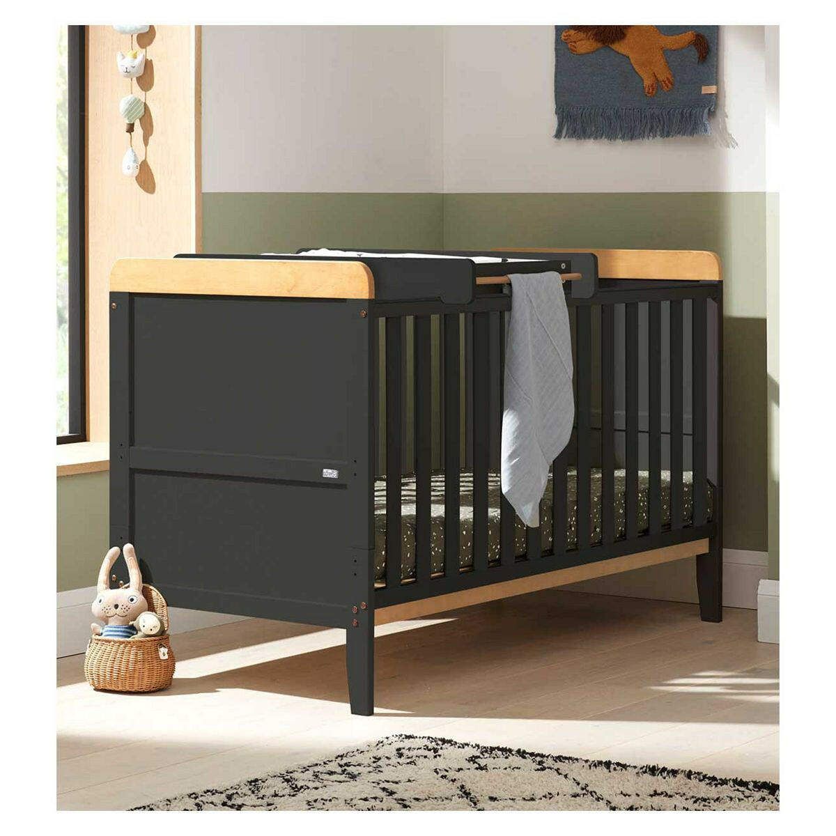 Tutti Bambini Rio Cot Bed with Cot Top Changer & Mattress - Slate Grey/Oak GOODS Boots