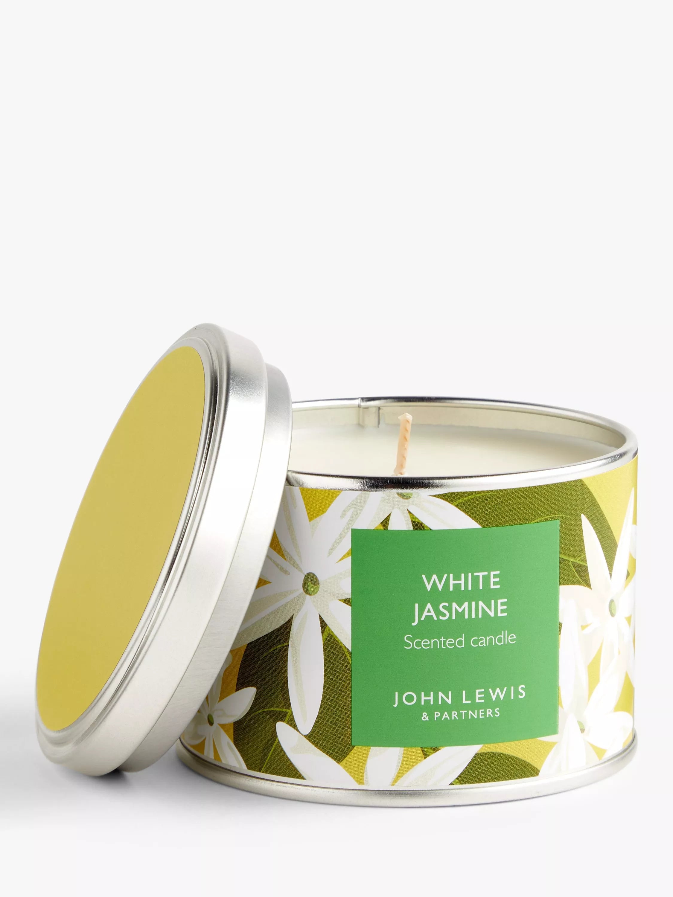 John Lewis White Jasmine Tin Scented Candle, 225g - McGrocer