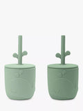 Done by Deer Peekaboo Silicone Straw Cup, Pack of 2, Green - McGrocer