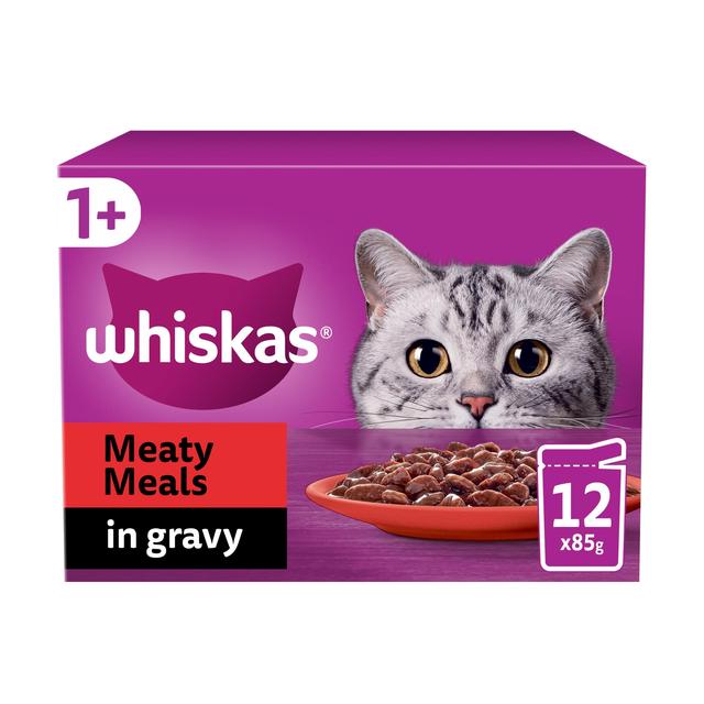 Whiskas 1+ Adult Wet Cat Food Pouches Meaty Meals in Gravy 12 x 85g GOODS M&S