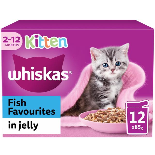 Whiskas 2-12mnths Kitten Wet Cat Pouches Fish Favourites in Jelly 12 x 85g GOODS M&S